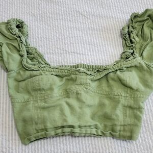 Aritzia Wilfred Army GREEN Puff Sleeve Crop Top XXS